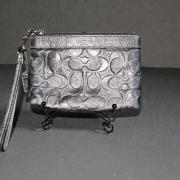 Coach Handbags - COACH  Metallic Silver/Pewter Wristlet Embossed/Debossed C's